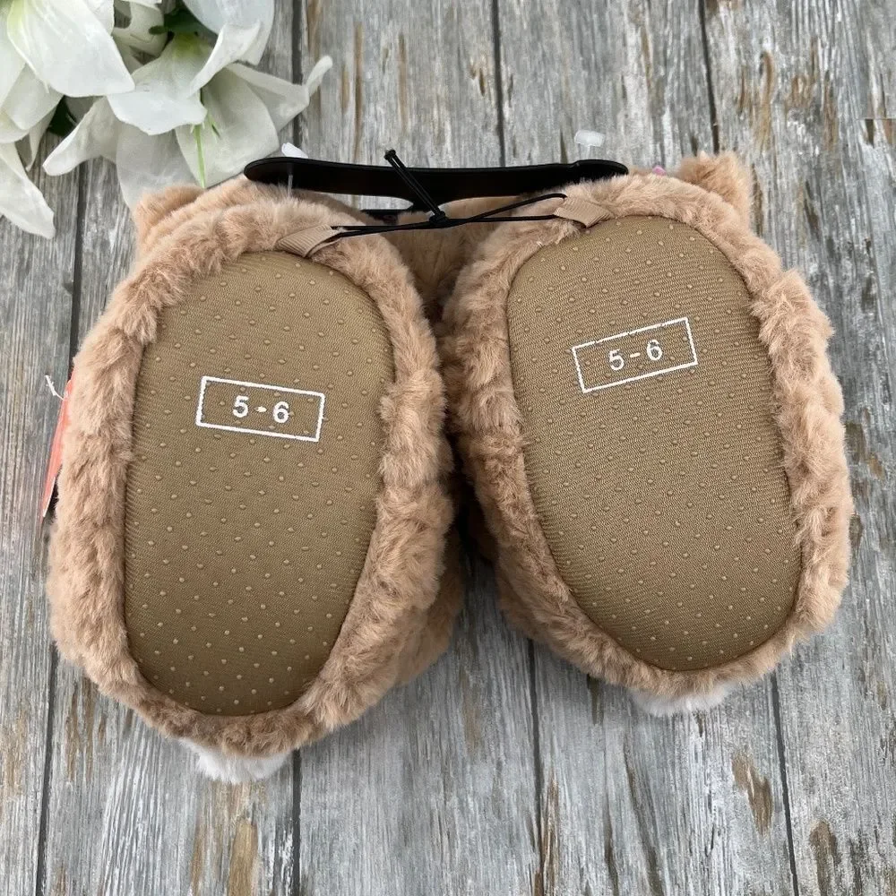 Baby Girls Plush Teddy Bear Slippers Shoes Size 5/6